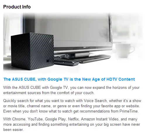 Cube Spec 1 - Asus Cube with Google TV