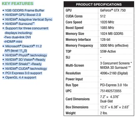 features - PNY GTX 750 1GB XLR8