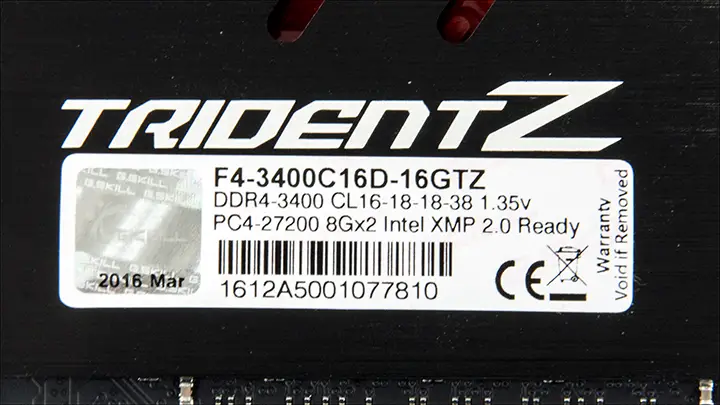 Gskill TridentZ DDR4-3400 16GB Kit 15 ram3